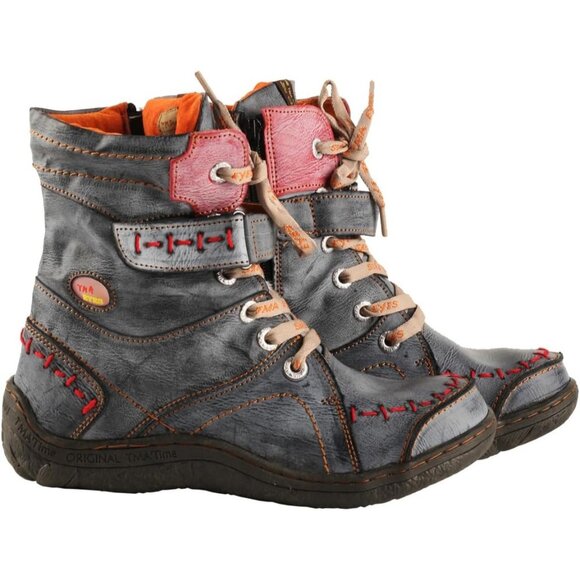 Women's Lace-up Leather Casual Ankle Non-slip Boot With Handstitching Upper Boot - Picture 3 of 5